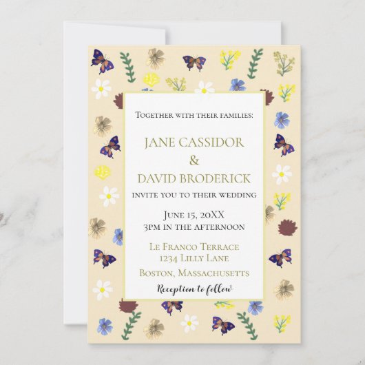 Elegante Wildflower Boho Eggshell bruiloft Kaart (Voorkant)