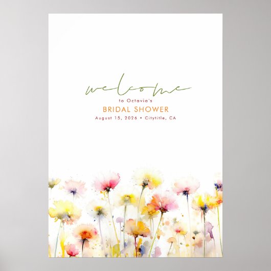 Elegante Wildflower Boho Welkomstbord Poster (Voorkant)