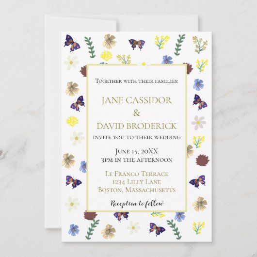 Elegante Wildflower Boho White Wedding Kaart (Voorkant)