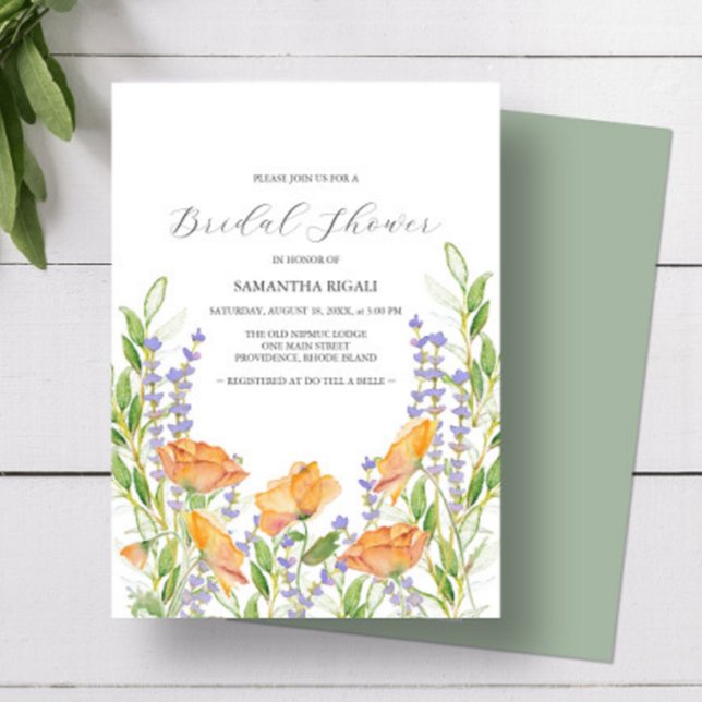 Elegante Wildflower Bruidsdouche Uitnodigingen (Bridal shower invitations feature watercolor wildflowers by Victoria Grigaliunas of Do Tell A Belle)