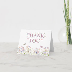 Elegante Wildflower Butterflies Roze Meisje Dank j Bedankkaart