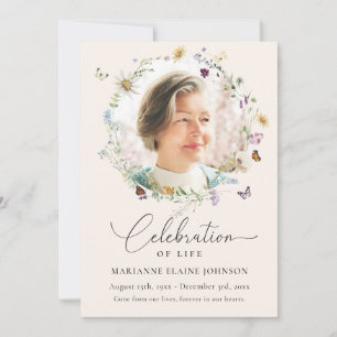 Elegante Wildflower Celebration of Life Memorial Kaart
