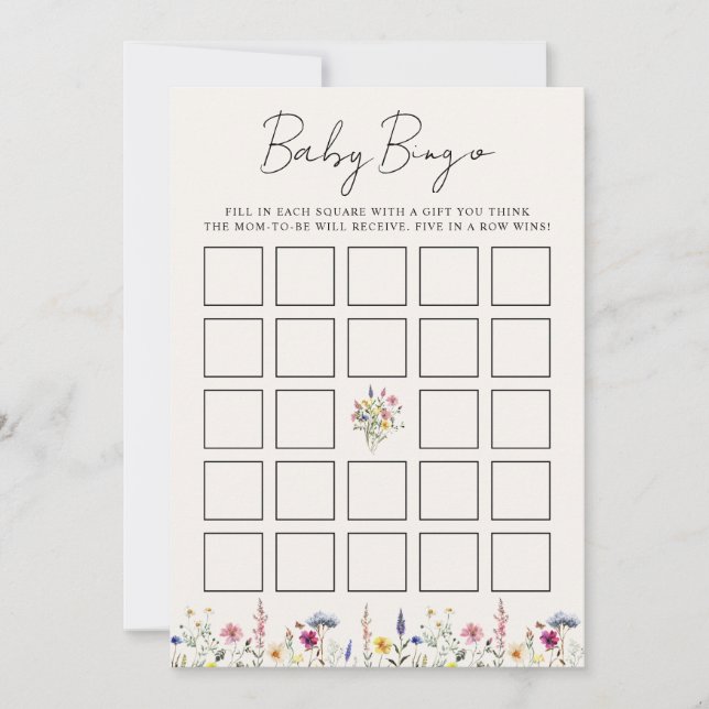 Elegante Wildflower Cream Baby shower Bingo Kaart (Voorkant)
