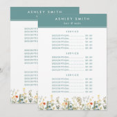 Elegante Wildflower Field Prijs Menu (Voorkant / Achterkant)