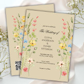 Elegante Wildflower Floral Neutral QR Code Wedding Kaart