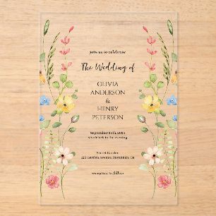 Elegante Wildflower Garden Floral Spring Wedding Acryl Uitnodigingen