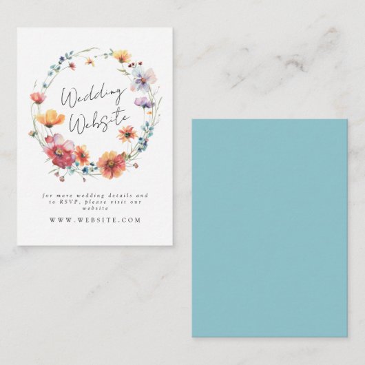 Elegante Wildflower krans Zomer Bruiloft Website Informatiekaartje (Voorkant / Achterkant)