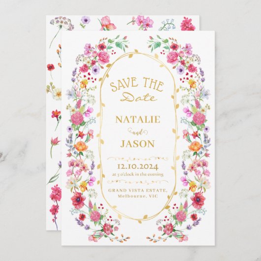 Elegante Wildflower Meadow Spring Garden bruiloft Save The Date (Voorkant / Achterkant)