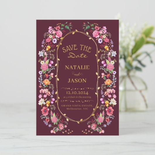 Elegante Wildflower Meadow Spring Garden bruiloft Save The Date (Staand voorkant)