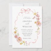Elegante Wildflower Pink Bow Wedding Kaart (Voorkant)