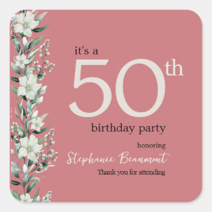 Elegante Wildflower Pink Surprise 50ste verjaardag Vierkante Sticker