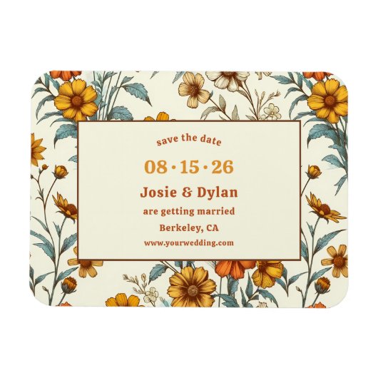 Elegante Wildflower Retro Save the Date Bruiloft Magneet (Horizontaal)