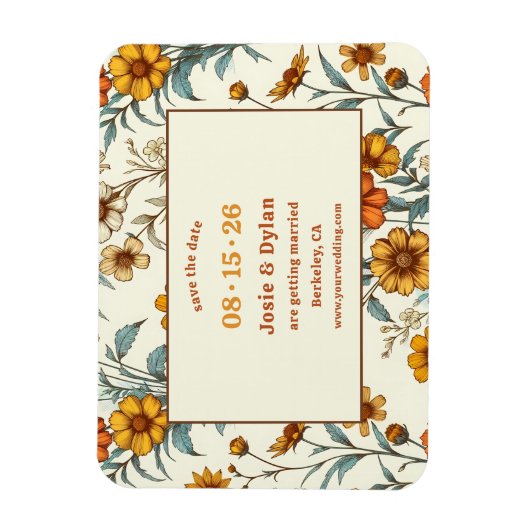 Elegante Wildflower Retro Save the Date Bruiloft Magneet (Verticaal)