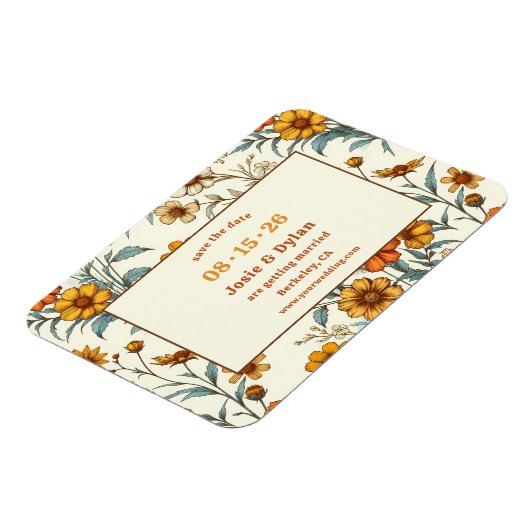 Elegante Wildflower Retro Save the Date Bruiloft Magneet (Linkerzijde)