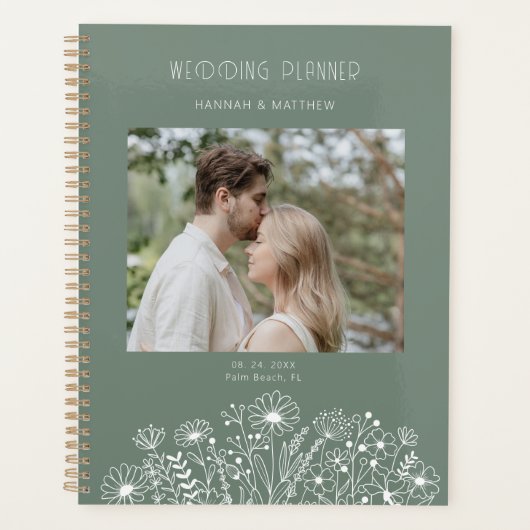 Elegante Wildflower Sage Green Boho Fotobruiloft Planner (Voorkant)