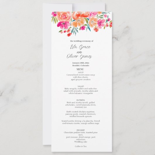 Elegante Wildflower Wedding Menu Uitnodiging (Voorkant)