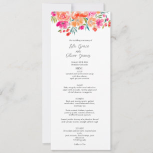 Elegante Wildflower Wedding Menu Uitnodiging