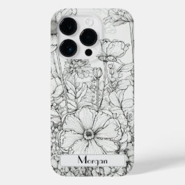 Elegante Wildflower wit en zwart Case-Mate iPhone 14 Pro Hoesje