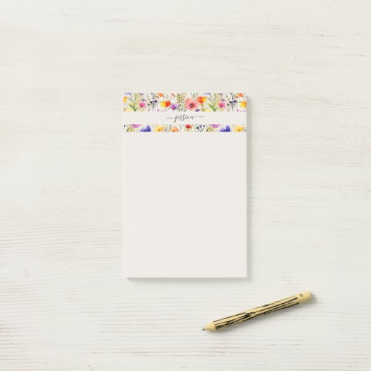 Elegante wildflowers scriptnaam post-it® notes (Op bureau)