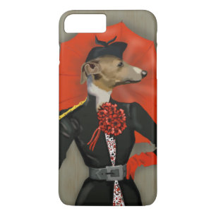 Elegante Windhond en Rode Paraplu iPhone 8 Plus / 7 Plus Hoesje