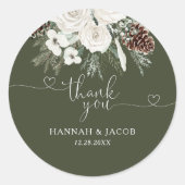 Elegante winter altijdgroene trouwcadeau ronde sticker (Voorkant)