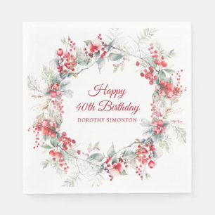 Elegante Winter Berry Botanical 40e verjaardag Servet