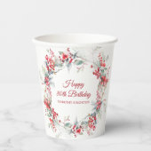 Elegante Winter Berry Botanische 80e verjaardag Papieren Bekers (Voorkant)