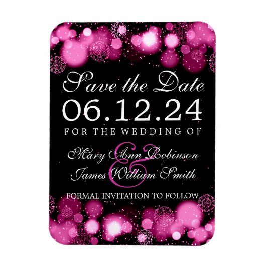 Elegante winter Bewaar de datum Roze Lichten Magneet (Verticaal)