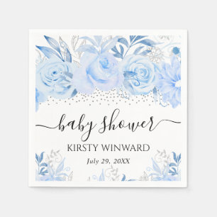 Elegante Winter Blauwe Bloemen Baby Shower Servet