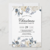 Elegante Winter Blauwe En Witte Bloemen Kaart (Voorkant)