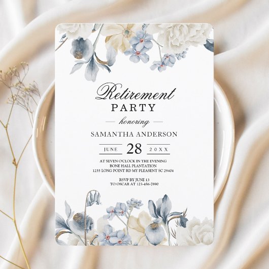 Elegante Winter Blauwe En Witte Bloemen Kaart