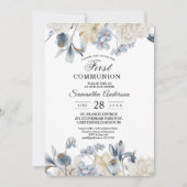 Elegante Winter Blauwe En Witte Bloemen Kaart (Voorkant)