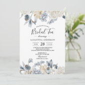 Elegante Winter Blauwe En Witte Bloemen Kaart (Staand voorkant)