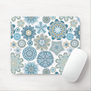 Elegante Winter Blauwe Fantasie Sneeuwvlokken Patr Muismat