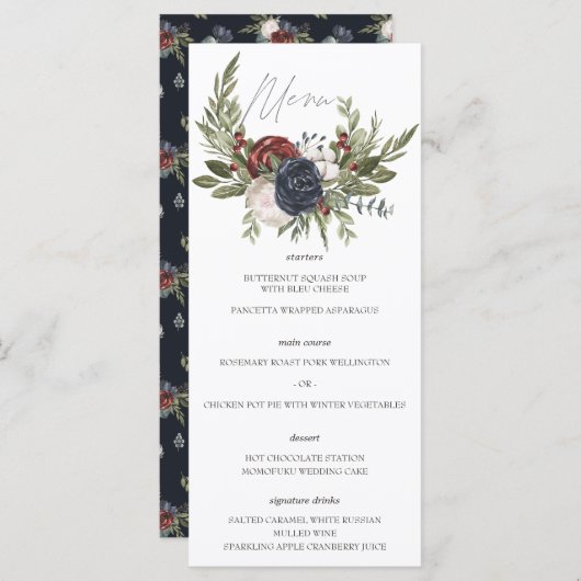 Elegante Winter Bloemen Boho Botanische Bruiloft M Menu (Voorkant / Achterkant)