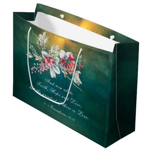 Elegante Winter Bloemen op Groene Bijbel Bruiloft Groot Cadeauzakje (Voorkant Gekanteld)