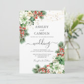 Elegante winter bloemengroen bruiloft kaart (Staand voorkant)