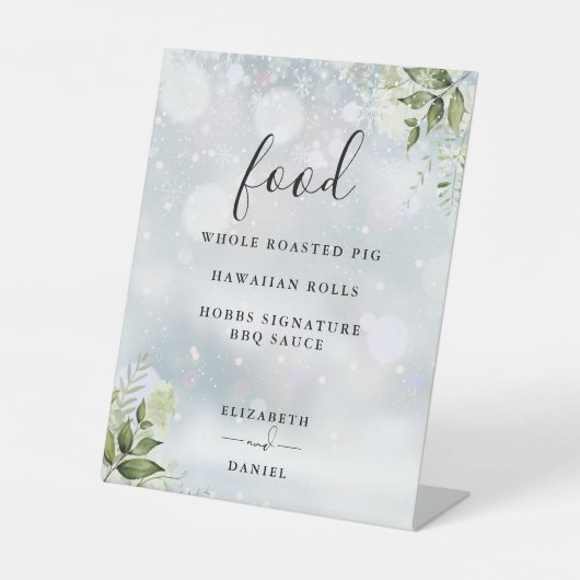 Elegante Winter Bloemige Groene Voedsel Menu Reclamebord Met Voetstuk (Voorkant)