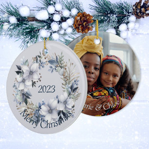 Elegante Winter Bloemkerst Keramisch Ornament