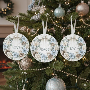 Elegante Winter Blue Floral Krans Waterverf JOY Ornament