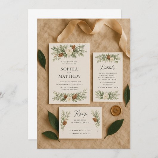 Elegante winter botanische bruiloft uitnodiging su (Voorkant / Achterkant)