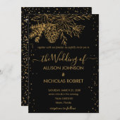 elegante winter bruiloft faux goud Uitnodiging (Voorkant / Achterkant)