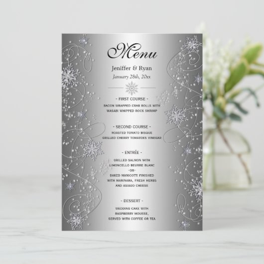 Elegante winter bruiloft Menu (Staand voorkant)
