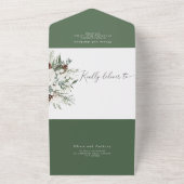 Elegante winter feestelijke groenblijvende bruilof all in one uitnodiging (Buitenkant)