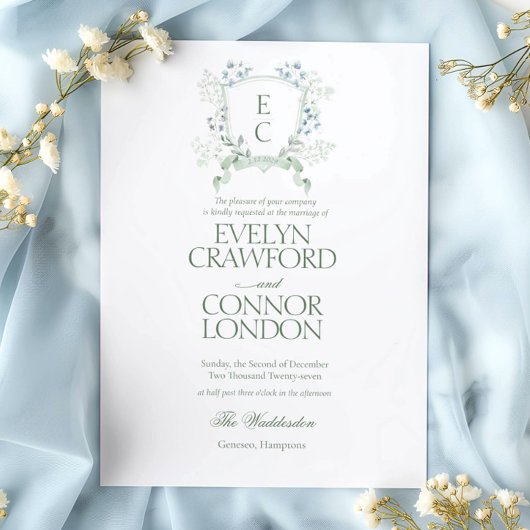 Elegante winter Floral Crest Wedding Kaart