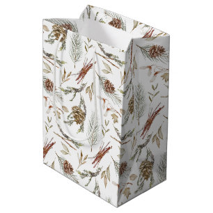 Elegante Winter Gift Bag met Pinecones Medium Cadeauzakje