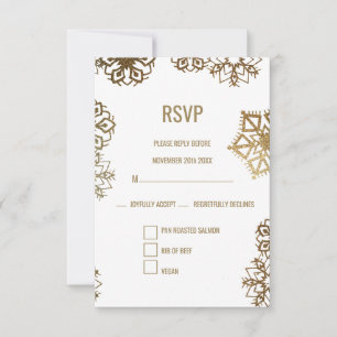 Elegante winter goud en witte trouwvoedselkeuze RSVP kaartje