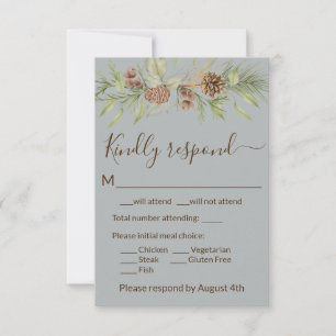 Elegante Winter Grijze Pijn RSVP-kaart RSVP Kaartje