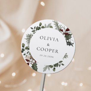 Elegante winter groen bruiloft ronde sticker