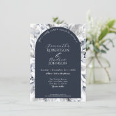 Elegante Winter Marine Blauwe Botanische Boog Huwe Kaart (Staand voorkant)